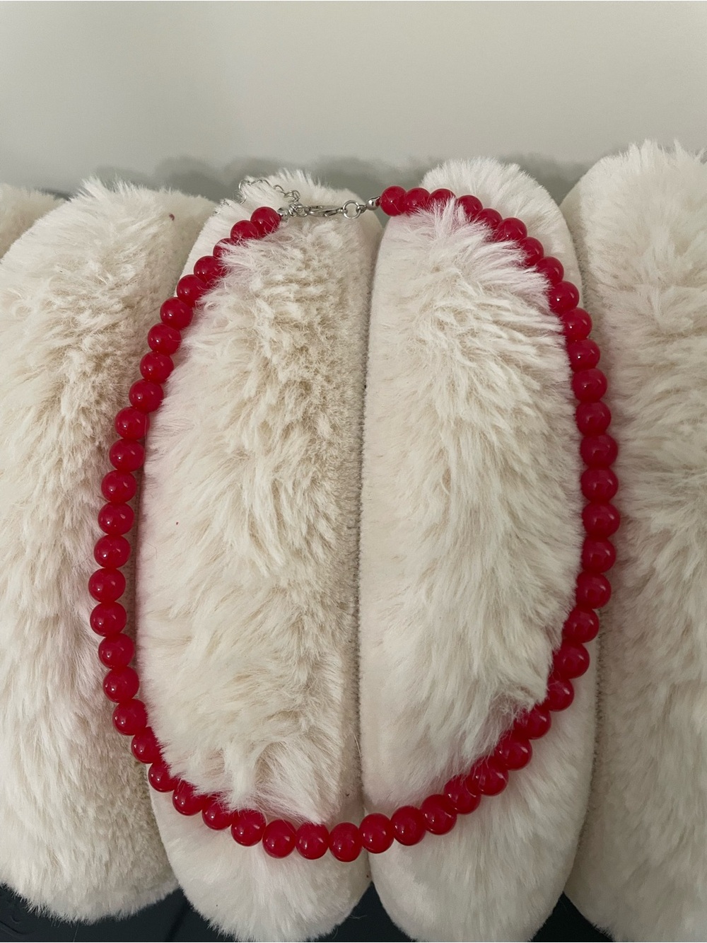 Source Unknown Bright Red Round Bead Necklace